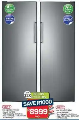 Pick n Pay Hypermarket Defy Inox Upright Freezer and Fridge offer