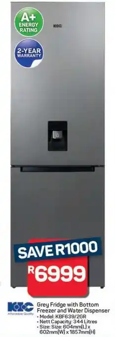 Pick n Pay Hypermarket Grey Fridge with Bottom Freezer and Water Dispenser offer