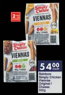 President Hyper RainbowSimply Chicken Viennas Original/ Cheese offer