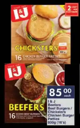 President Hyper I & J Beefers Beef Burgers/ Chicksters Chicken Burger Patties offer