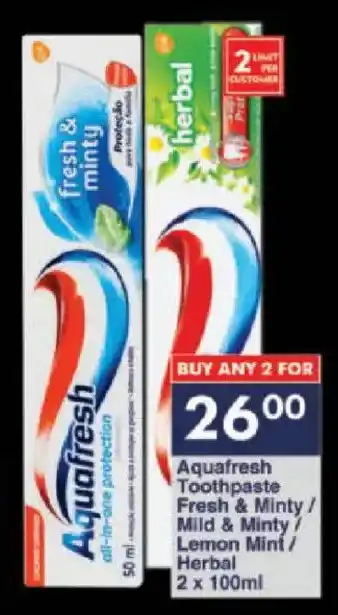 President Hyper Aquafresh Toothpaste Fresh & Minty/ Mild & Minty/ Lemon Mint/ Herbal offer