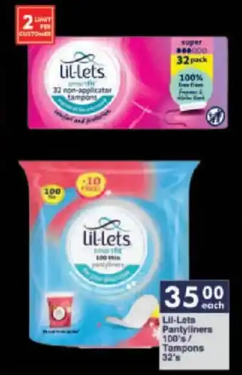 President Hyper Lil-Lets Pantyliners/ Tampons offer