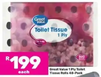Great Value 1 Ply Toilet Tissue Rolls