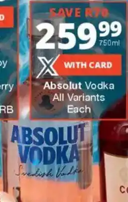 Checkers Liquor Shop Absolut Vodka All Variants offer