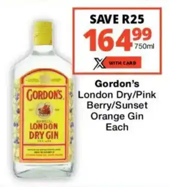 Checkers Liquor Shop Gordon's London Dry/ Pink Berry/ Sunset Orange Gin offer