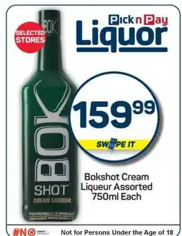 Pick n Pay Bokshot Cream Liqueur Assorted 750ml Each offer