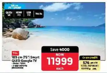 Makro TCL 189 cm 75" Smart QLED Google TV offer