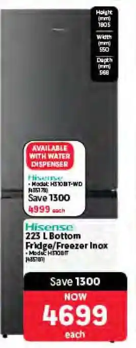 Makro Hisense 223 L Bottom Fridge/Freezer Inox offer