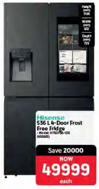 Makro Hisense 536 L 4-Door Frost Free Fridge offer