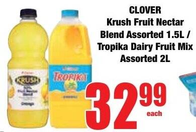 CLOVER Krush Fruit Nectar Blend Assorted/ Tropika Dairy Fruit Mix Assorted