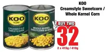 Boxer Superstores KOO Creamstyle Sweetcorn/ Whole Kernel Corn offer