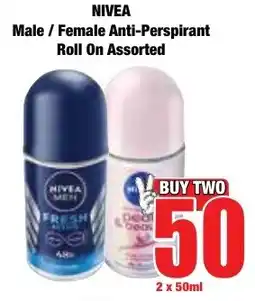 Boxer Superstores NIVEA Male/ Female Anti-Perspirant Roll On Assorted offer