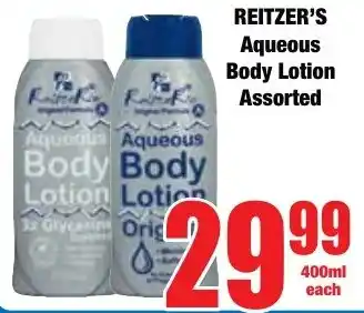 Boxer Superstores REITZER'S Aqueous Body Lotion Assorted offer