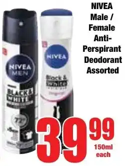 Boxer Superstores NIVEA Male/ Female Anti-Perspirant Deodorant Assorted offer