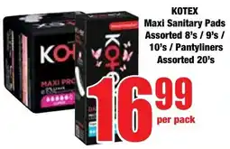 Boxer Superstores KOTEX Maxi Sanitary Pads Assorted/ Pantyliners Assorted offer