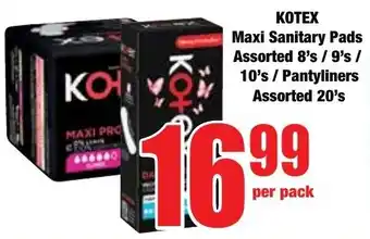 Boxer Superstores KOTEX Maxi Sanitary Pads Assorted/ Pantyliners Assorted offer