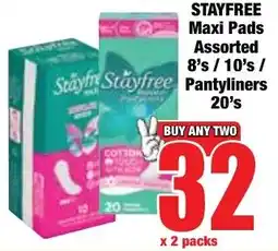 Boxer Superstores STAYFREE Maxi Pads Assorted/ Pantyliners offer