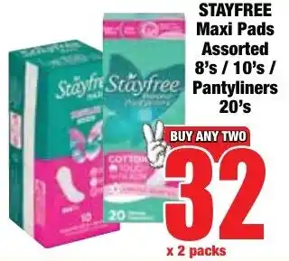 Boxer Superstores STAYFREE Maxi Pads Assorted/ Pantyliners offer