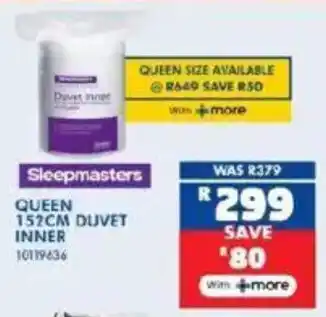 Russells Sleepmasters queen 152cm duvet inner offer