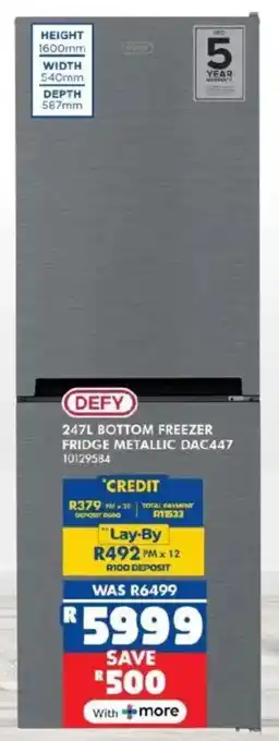 Russells Defy bottom freezer fridge metallic offer