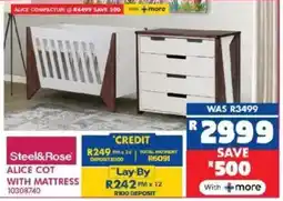 Russells Steel&Rose alice cot with mattress offer