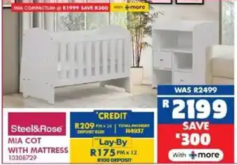 Russells Steel&Rose mia cot with mattress offer