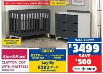 Russells Steel&Rose clayton cot with mattress offer