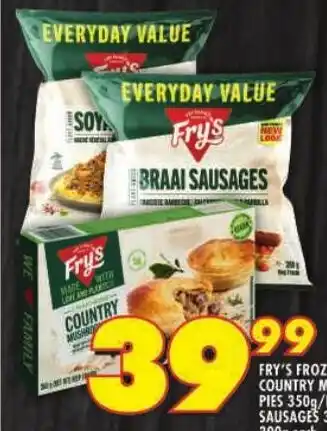 Shoprite Fry's frozen meat free country mushroom flavoured pies/ plant-based braai sausages/ soya mince offer