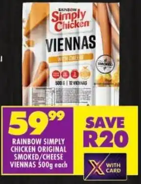 Shoprite Rainbow simply chicken original smoked/ cheese viennas offer