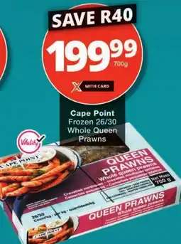 Checkers Cape Point Frozen 26/30 Whole Queen Prawns offer