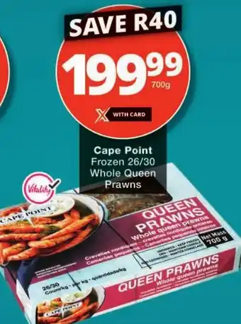 Checkers Cape Point Frozen 26/30 Whole Queen Prawns offer