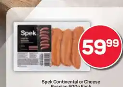 Pick n Pay Spek Continental or Cheese Russian 500g Each offer