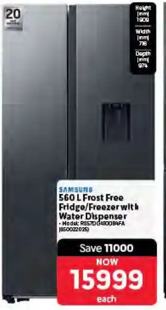 Makro Samsung 560 L Frost Free Fridge Freezer with Water Dispenser offer