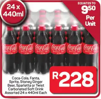 Coca-Cola, Fanta, Sprite, Stoney Ginger Beer, Sparletta or Twist Carbonated Soft Drink Assorted