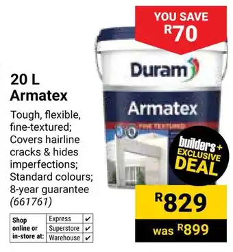 Builders Warehouse Duram Armatex offer