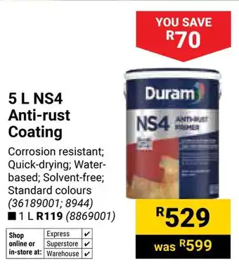 Builders Warehouse Duram NS4 Anti-rust Coating offer