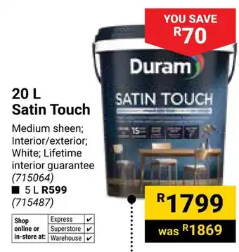 Builders Warehouse Duram Satin Touch offer