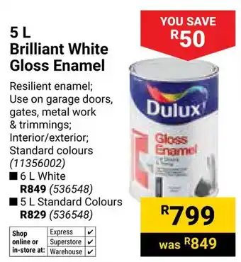 Builders Warehouse Dulux Brilliant White Gloss Enamel offer