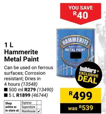 Builders Warehouse Hammerite Metal Paint offer