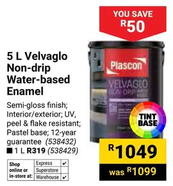 Builders Warehouse Plascon Velvaglo Non-drip Water-based Enamel offer