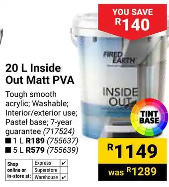 Builders Warehouse Fired EarthInside Out Matt PVA offer