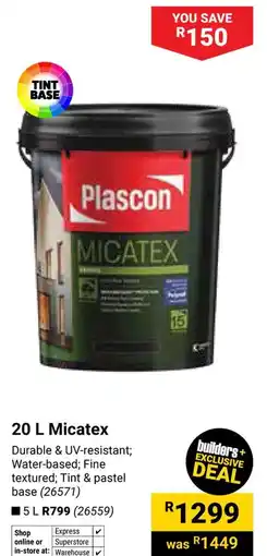 Builders Warehouse Plascon Micatex offer