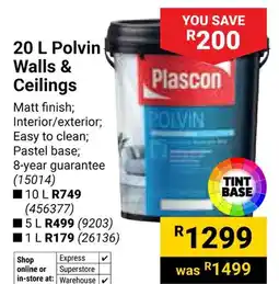 Builders Warehouse Plascon Polvin Walls & Ceilings offer