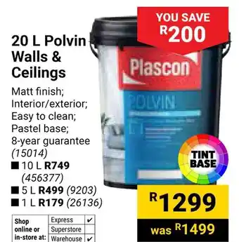 Builders Warehouse Plascon Polvin Walls & Ceilings offer