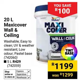 Builders Warehouse Dulux Maxicover Wall & Ceiling offer