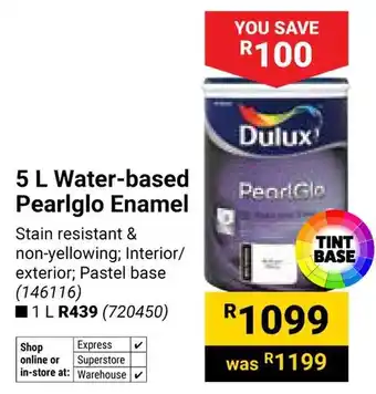 Builders Warehouse Dulux Water-based Pearlglo Enamel offer