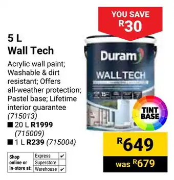 Builders Warehouse Duram Wall Tech offer