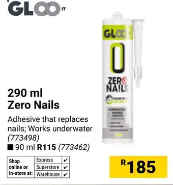 Builders Warehouse Gloo It Zero Nails offer