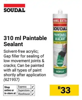 Builders Warehouse Soudal Paintable Sealant offer