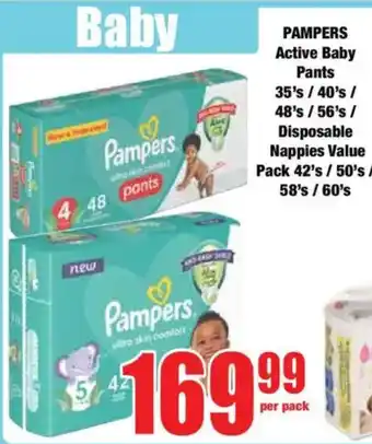 Boxer PAMPERS Active Baby Pants/ Disposable Nappies Value Pack offer